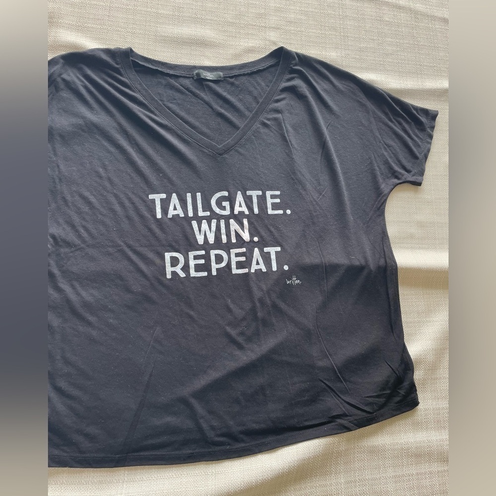 Women's Written "Tailgate. Win. Repeat" Cotton T-Shirt - Sz. M